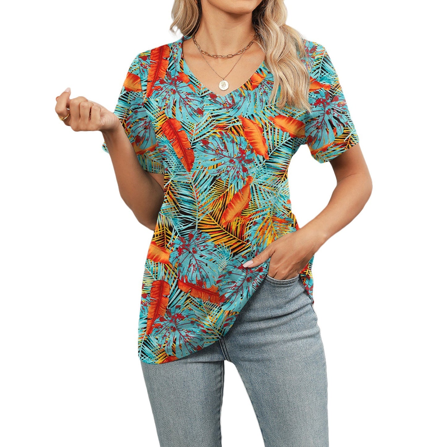 🔥Top1 Best Seller T-shirts 2025🔥Women V-neck 3D Floral Print Loose Casual T-shirts